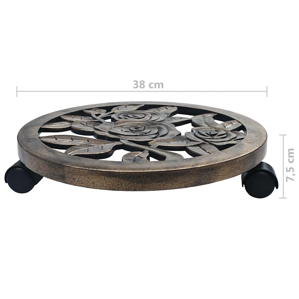 Augalų padėklai su ratukais, 6vnt., bronziniai, 38cm, plastikas Augalų padėklai su ratukais, 6vnt., bronziniai, 38cm, plastikas