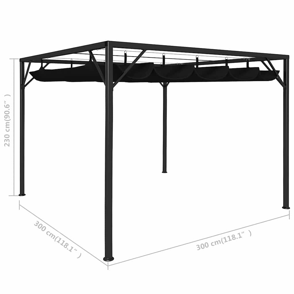 Sodo pavėsinė su įtraukiamu stogo skliautu, antracito, 3x3m Sodo pavėsinė su įtraukiamu stogo skliautu, antracito, 3x3m