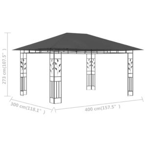 Pavėsinė su tinkleliu nuo uodų, antracito, 4x3x2,73m, 180g/m²