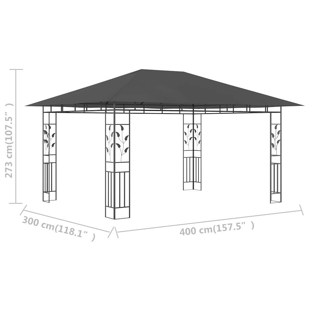 Pavėsinė su tinkleliu nuo uodų, antracito, 4x3x2,73m, 180g/m² Pavėsinė su tinkleliu nuo uodų, antracito, 4x3x2,73m, 180g/m²