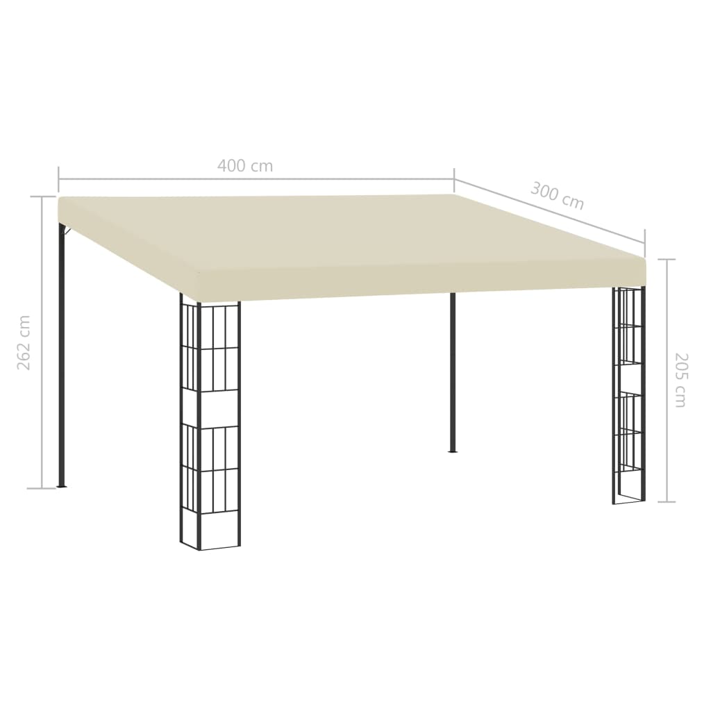 Prie sienos montuojama pavėsinė, kreminė, 3x4m, audinys Prie sienos montuojama pavėsinė, kreminė, 3x4m, audinys