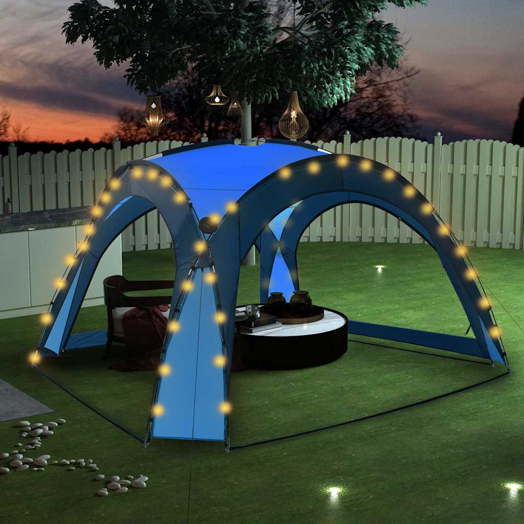 Proginė palapinė su LED ir 4 sienomis, mėlyna, 3,6×3,6×2,3m Proginė palapinė su LED ir 4 sienomis, mėlyna, 3,6x3,6x2,3m - Image 2
