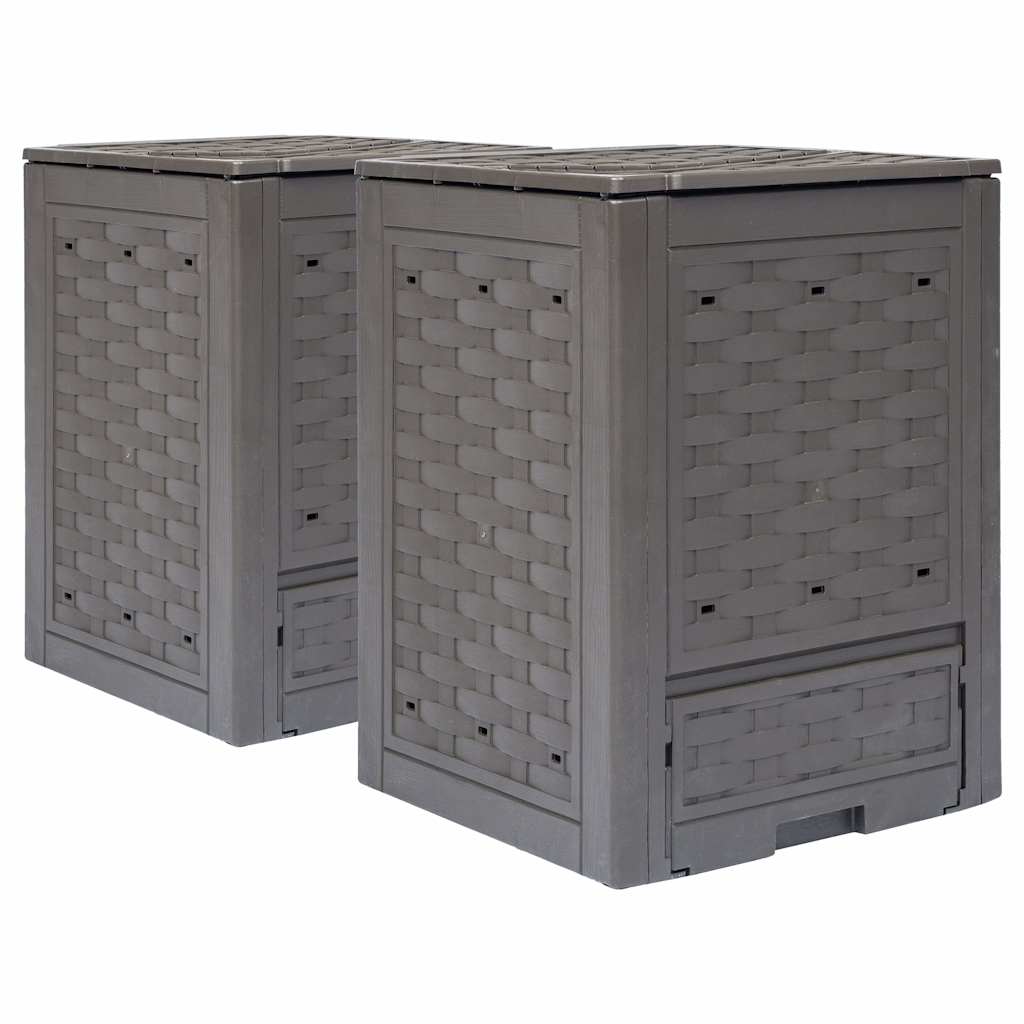 Sodo komposto dėžės, 2vnt., rudos, 60x60x83cm, plastikas, 600l Sodo komposto dėžės, 2vnt., rudos, 60x60x83cm, plastikas, 600l - Image 2