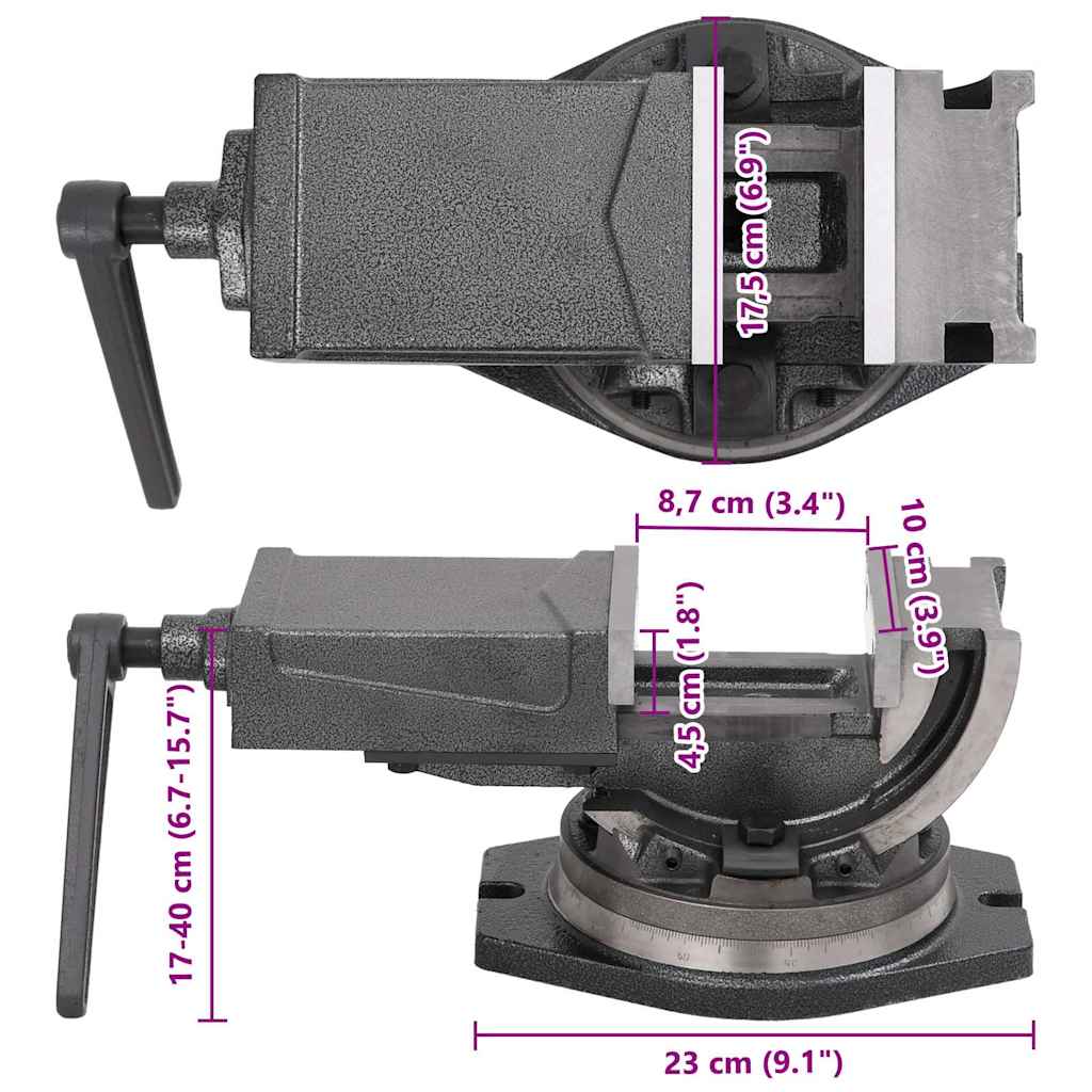 Dviejų ašių pakreipiamas spaustuvas, 100mm Dviejų ašių pakreipiamas spaustuvas, 100mm