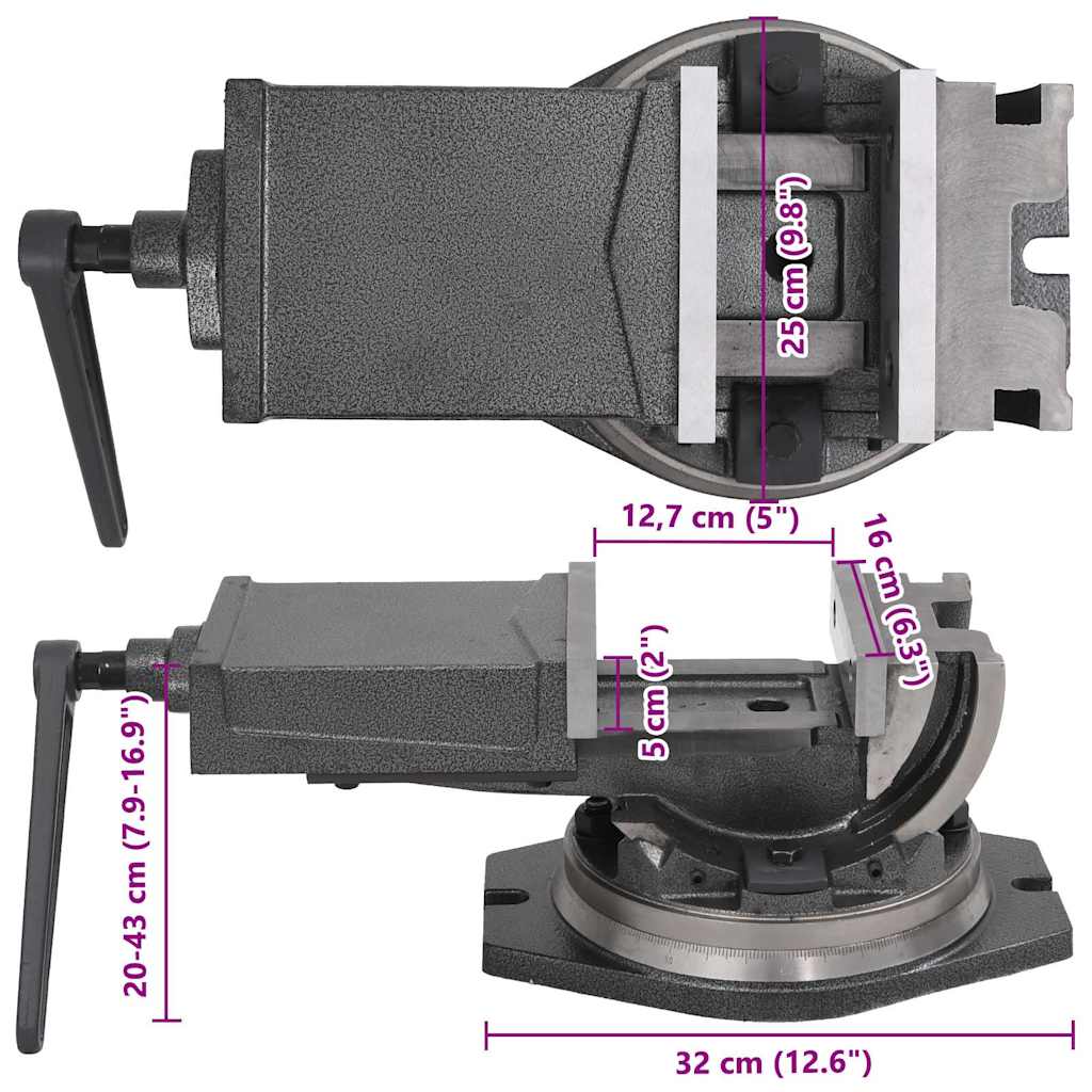 Dviejų ašių pakreipiamas spaustuvas, 160mm Dviejų ašių pakreipiamas spaustuvas, 160mm