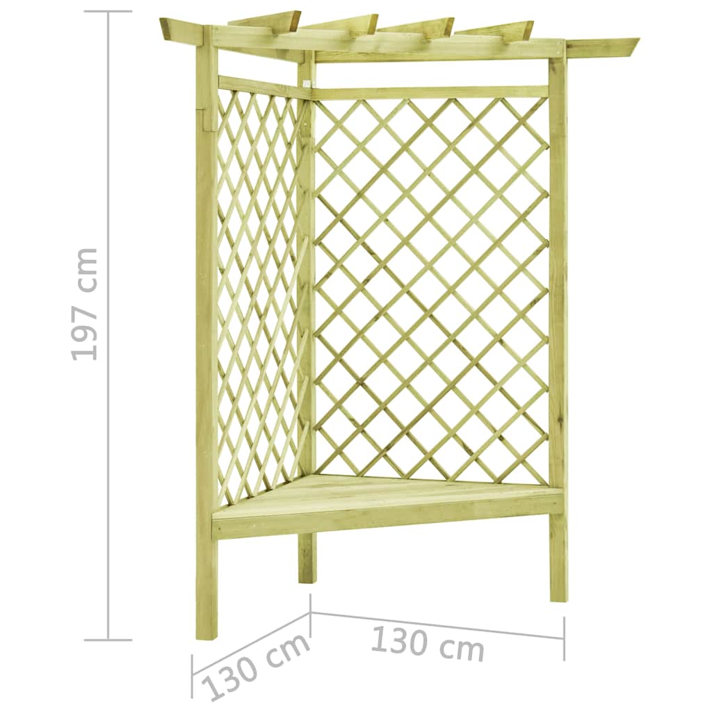 Kampinė pergolė su sėdyne, 130x130x197cm, impregnuota pušis Kampinė pergolė su sėdyne, 130x130x197cm, impregnuota pušis