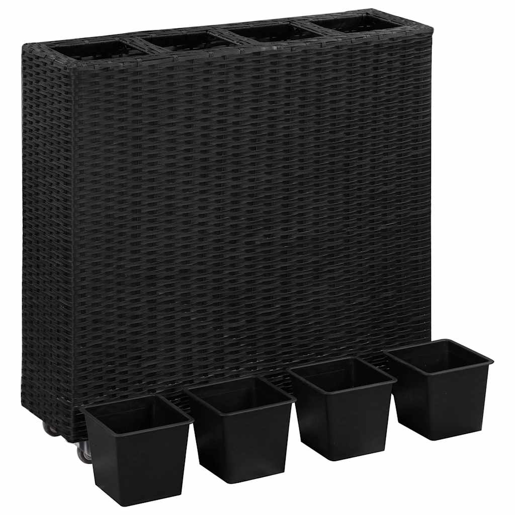 Lovelis su 4 vazonais, juodas, 80x22x79cm, poliratanas, aukštas Lovelis su 4 vazonais, juodas, 80x22x79cm, poliratanas, aukštas - Image 3