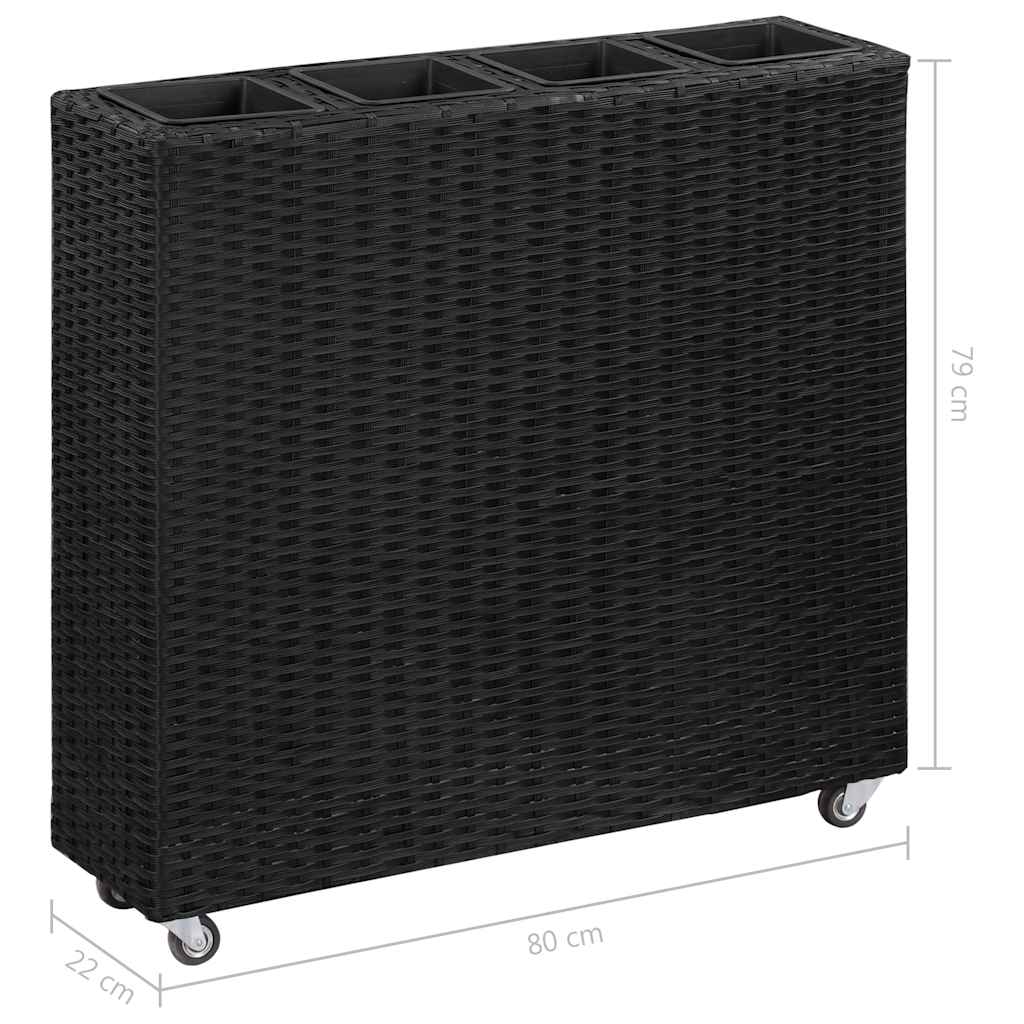 Lovelis su 4 vazonais, juodas, 80x22x79cm, poliratanas, aukštas Lovelis su 4 vazonais, juodas, 80x22x79cm, poliratanas, aukštas