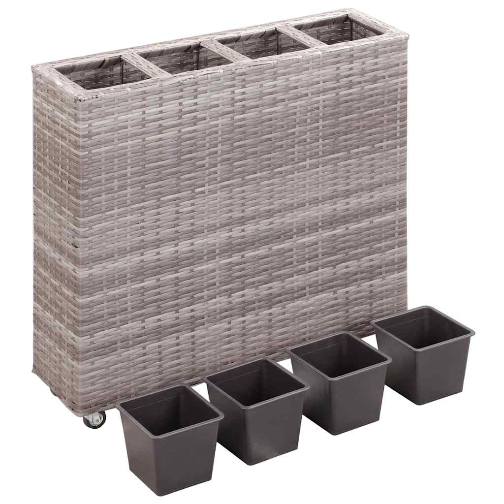 Lovelis su 4 vazonais, pilkas, 80x22x79cm, poliratanas, aukštas Lovelis su 4 vazonais, pilkas, 80x22x79cm, poliratanas, aukštas - Image 3