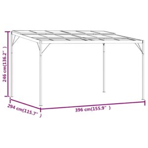 Pavėsinė su stogu, antracito, 4x3x2,5m, aliuminis ir plienas