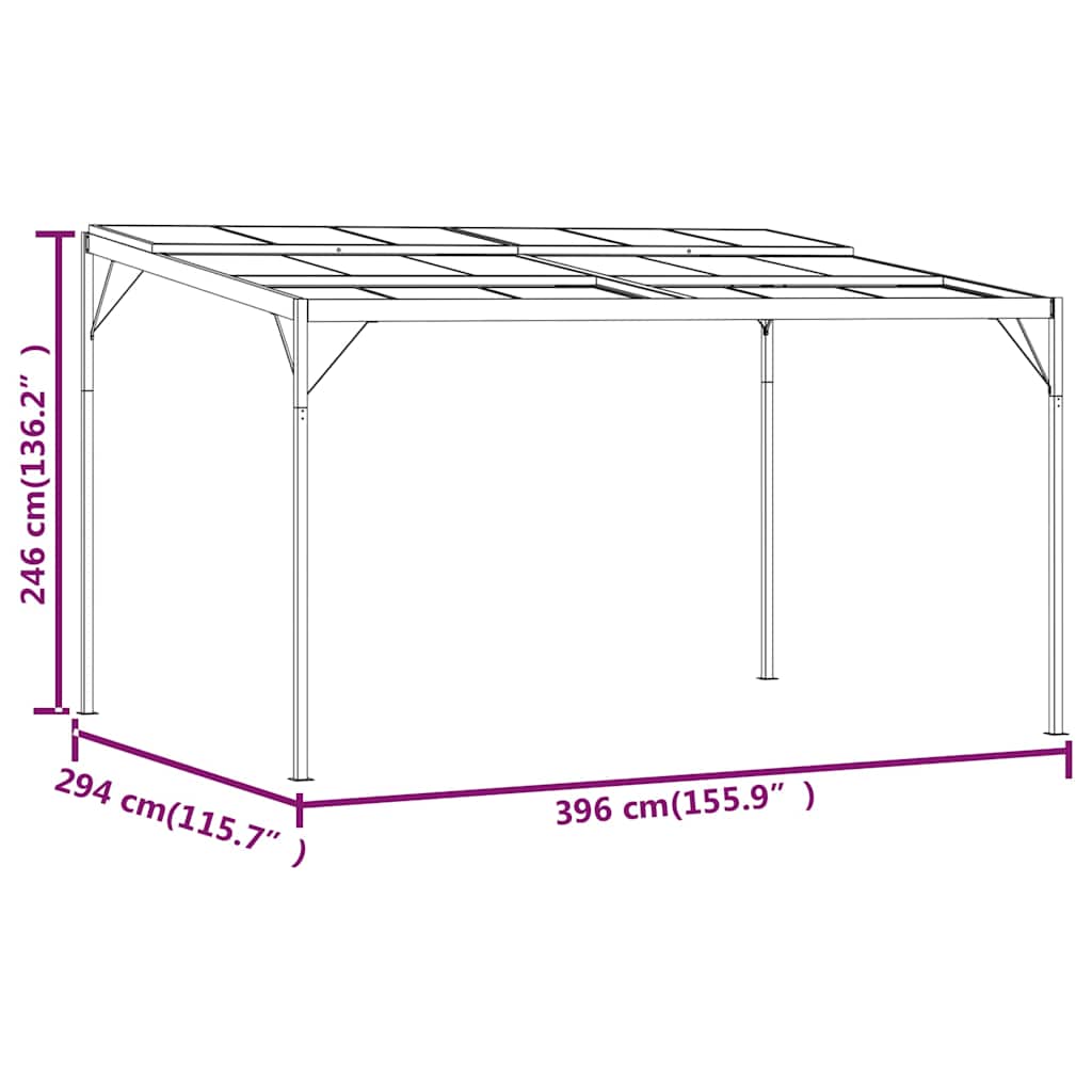 Pavėsinė su stogu, antracito, 4x3x2,5m, aliuminis ir plienas Pavėsinė su stogu, antracito, 4x3x2,5m, aliuminis ir plienas