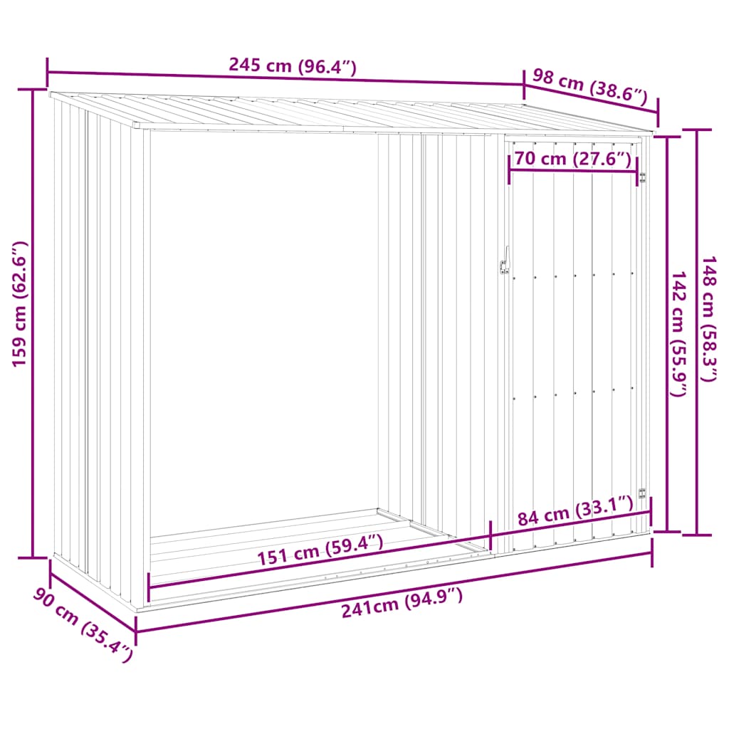 Sodo malkinė-pašiūrė, antracito spalvos, 245x98x159cm, plienas Sodo malkinė-pašiūrė, antracito spalvos, 245x98x159cm, plienas - Image 11