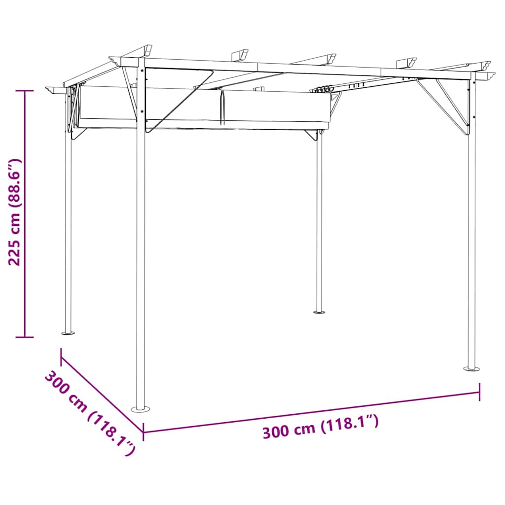 Pergolė su ištraukiamu stogu, kreminė balta, 3x3m, plienas Pergolė su ištraukiamu stogu, kreminė balta, 3x3m, plienas