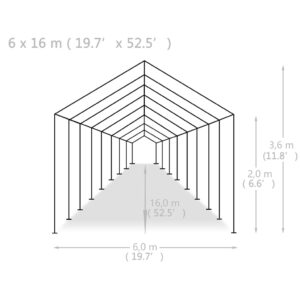 Proginė palapinė, baltos spalvos, 6x16m, PE