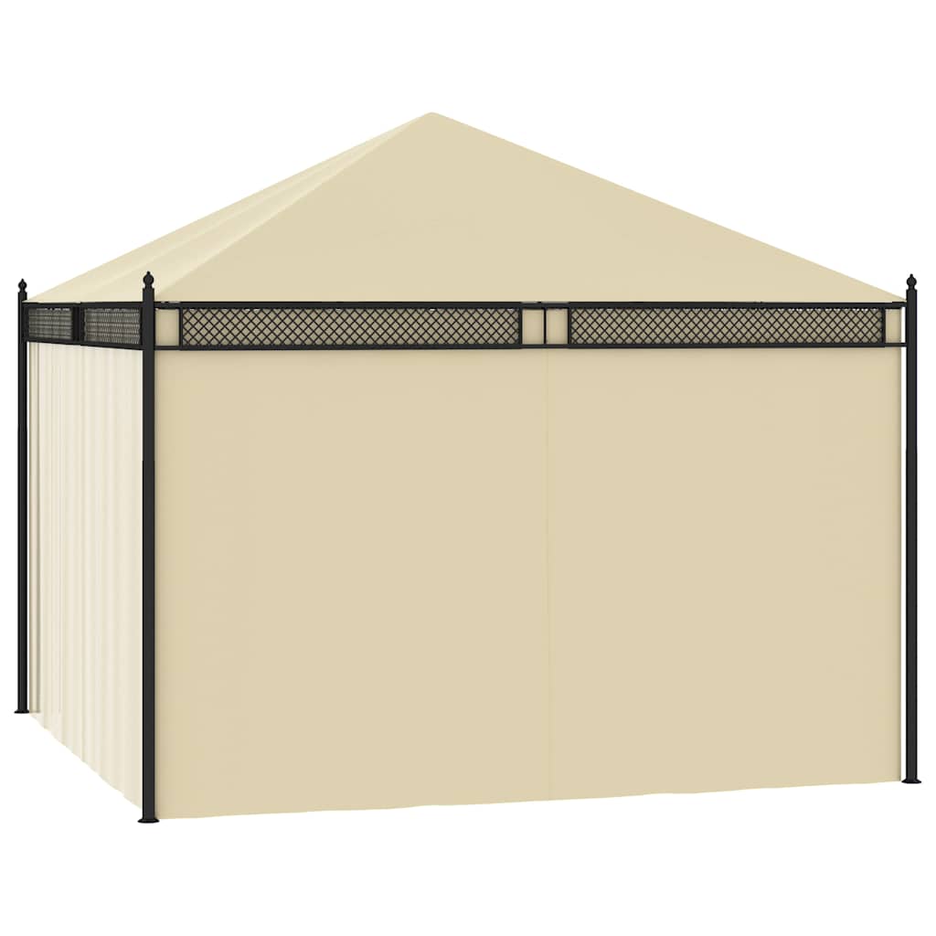 Pavėsinė su užuolaidomis, kreminės, 3,5×3,5×3,1m, poliratanas Pavėsinė su užuolaidomis, kreminės, 3,5x3,5x3,1m, poliratanas - Image 3