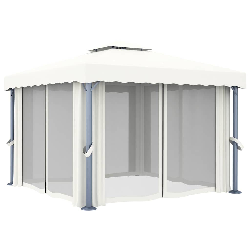 Pavėsinė su užuolaidomis, kreminė balta, 3x3m Pavėsinė su užuolaidomis, kreminė balta, 3x3m - Image 3
