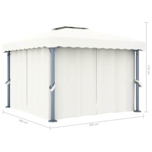 Pavėsinė su užuolaidomis, kreminė balta, 3x3m
