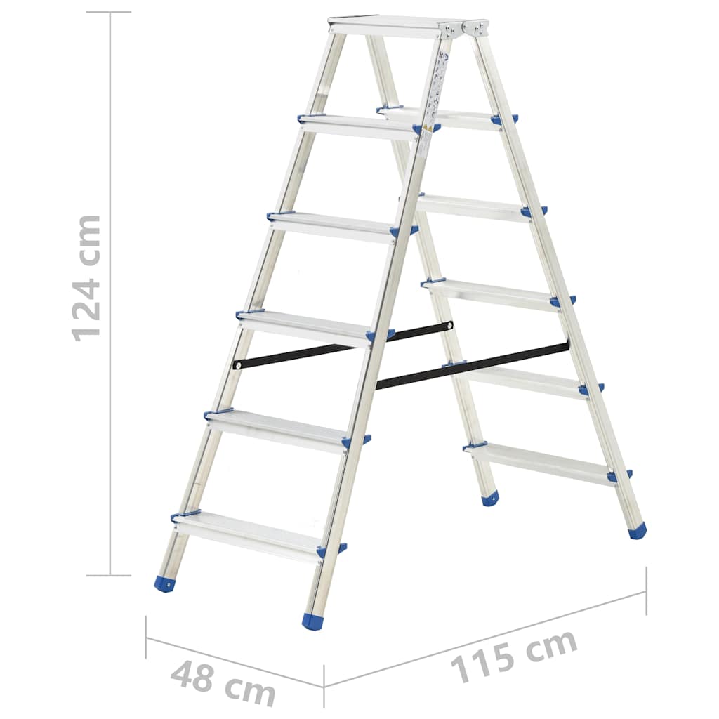 Aliuminės dvipusės kopėčios, 136cm, 6 laipteliai Aliuminės dvipusės kopėčios, 136cm, 6 laipteliai