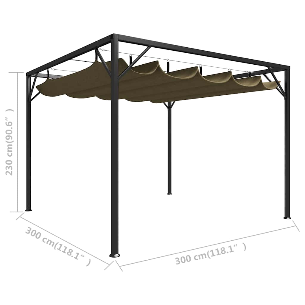 Sodo pavėsinė su įtraukiamu stogu, taupe spalvos, 3x3m, 180g/m² Sodo pavėsinė su įtraukiamu stogu, taupe spalvos, 3x3m, 180g/m²