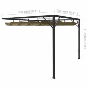 Sodo pavėsinė su įtraukiamu stogu, taupe spalvos, 3x3m, 180g/m²