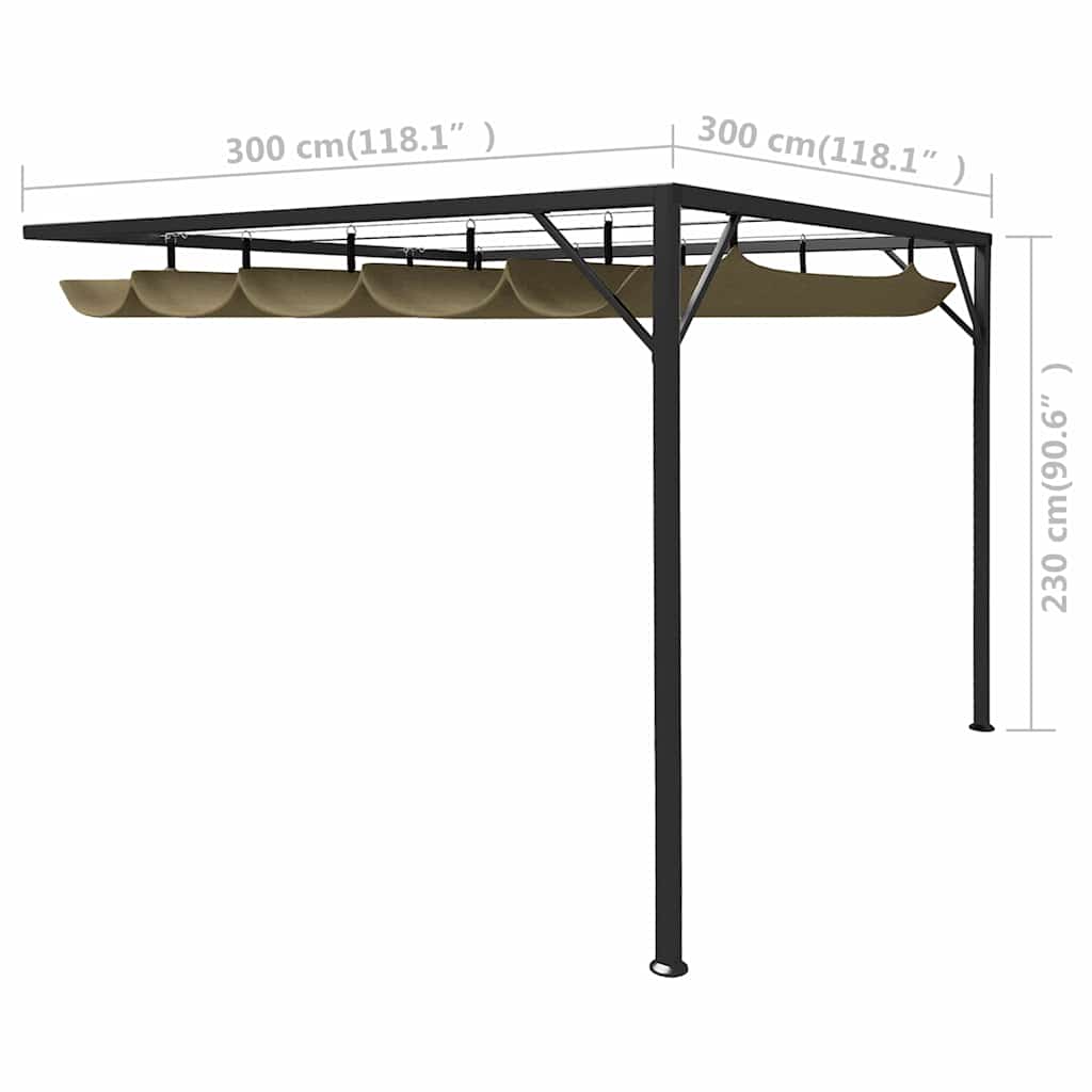 Sodo pavėsinė su įtraukiamu stogu, taupe spalvos, 3x3m, 180g/m² Sodo pavėsinė su įtraukiamu stogu, taupe spalvos, 3x3m, 180g/m²