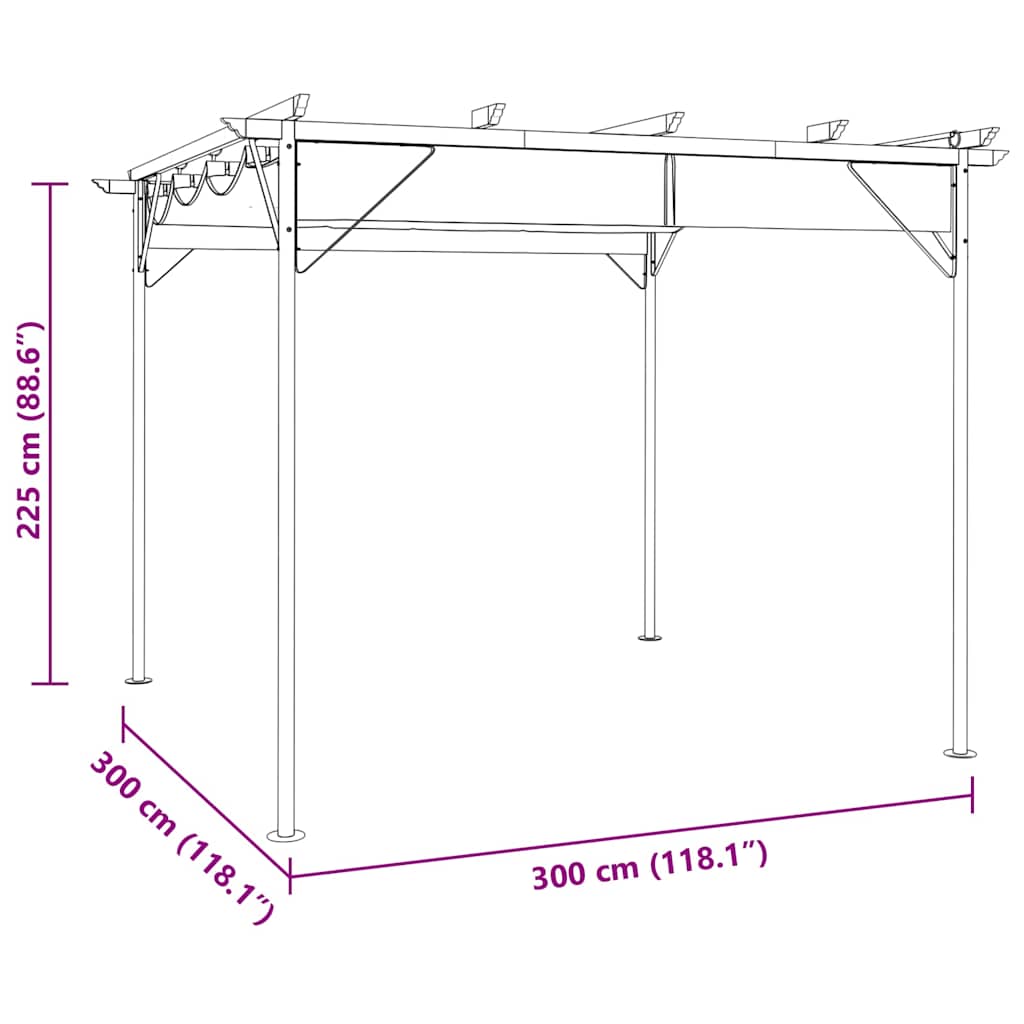Pergolė su įtraukiamu stogu, antracito spalvos, 3x3m, plienas Pergolė su įtraukiamu stogu, antracito spalvos, 3x3m, plienas