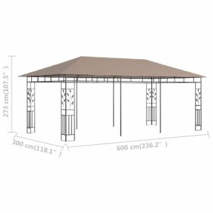 Pavėsinė su tinkleliu nuo uodų, taupe spalvos, 6x3x2,73m