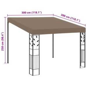 Prie sienos montuojama pavėsinė, taupe spalvos, 3x3x2,5m