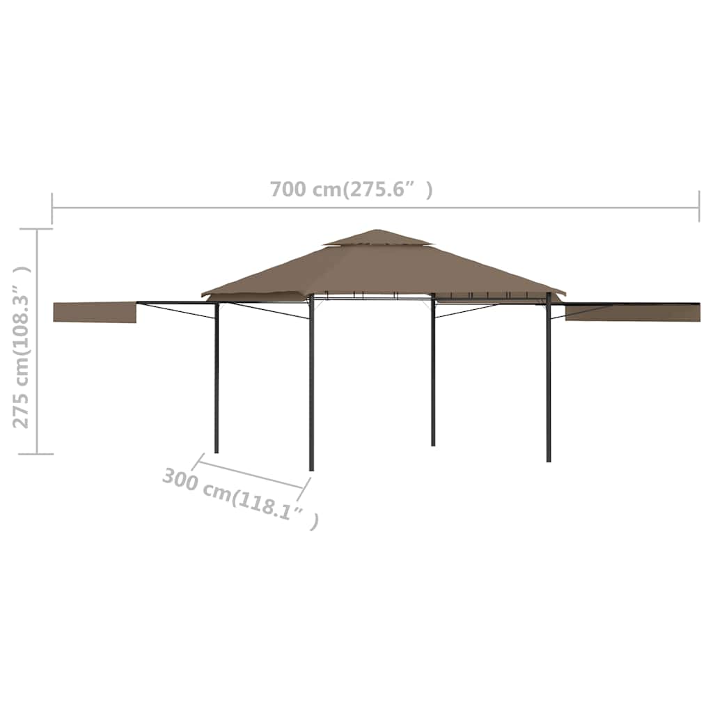 Pavėsinė su dvigubais prailginamais stogais, taupe, 3x3x2,75m Pavėsinė su dvigubais prailginamais stogais, taupe, 3x3x2,75m