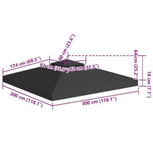 Pavėsinės uždangalas, 2 pakopų, juodas, 3x3m, 310 g/m²