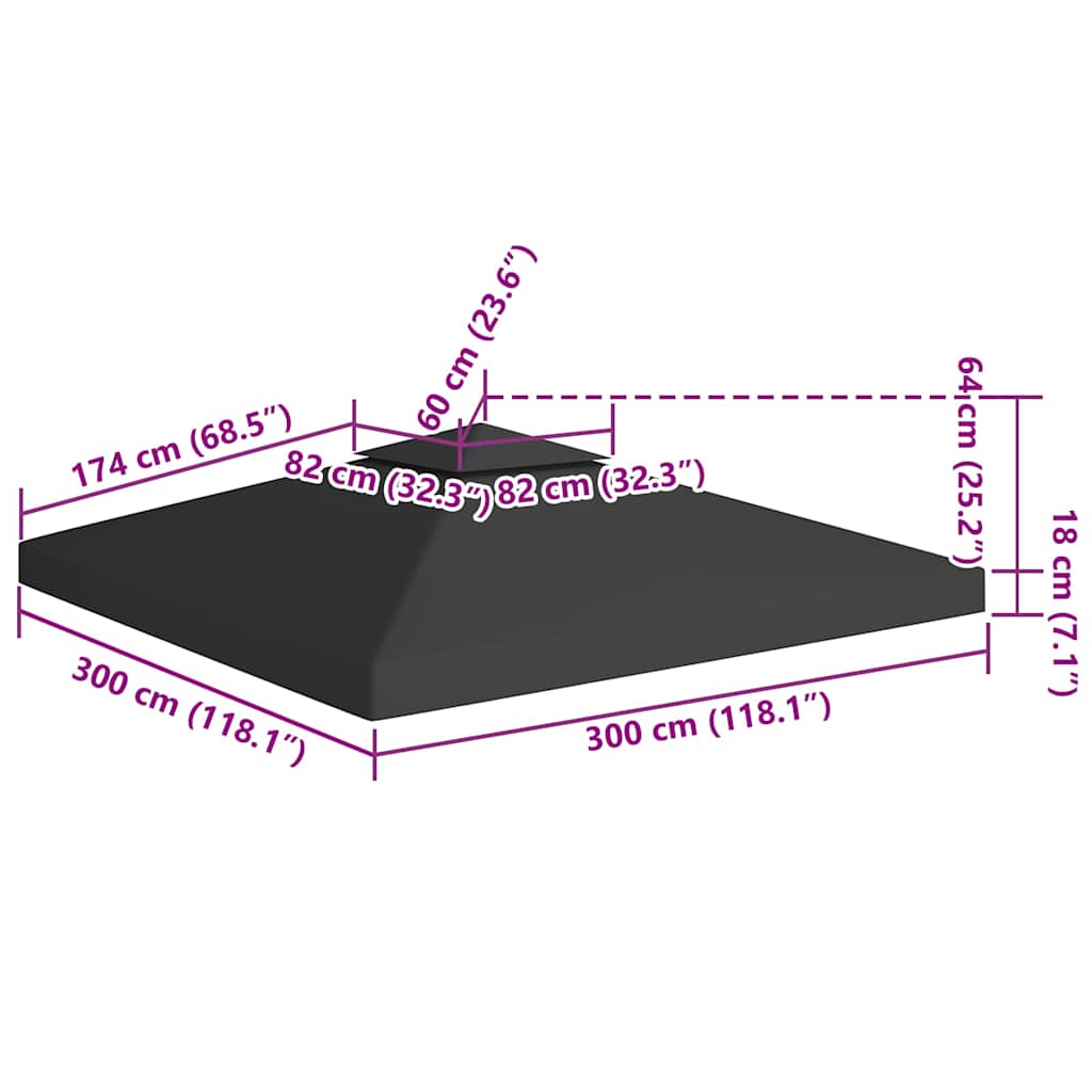 Pavėsinės uždangalas, 2 pakopų, juodas, 3x3m, 310 g/m² Pavėsinės uždangalas, 2 pakopų, juodas, 3x3m, 310 g/m²