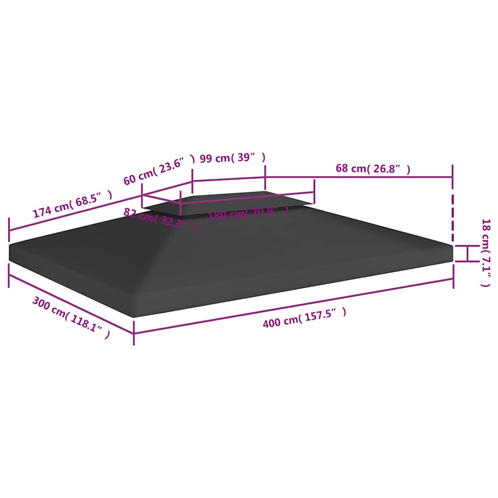 Pavėsinės uždangalas, 2 pakopų, juodas, 4x3m, 310 g/m² Pavėsinės uždangalas, 2 pakopų, juodas, 4x3m, 310 g/m²