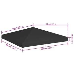 Viršutinis pavėsinės uždangalas, juodos spalvos, 3x3m, 270 g/m²