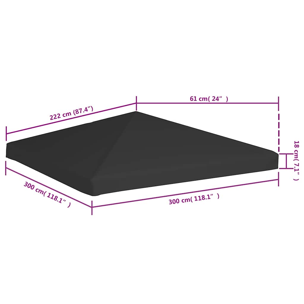 Viršutinis pavėsinės uždangalas, juodos spalvos, 3x3m, 270 g/m² Viršutinis pavėsinės uždangalas, juodos spalvos, 3x3m, 270 g/m²