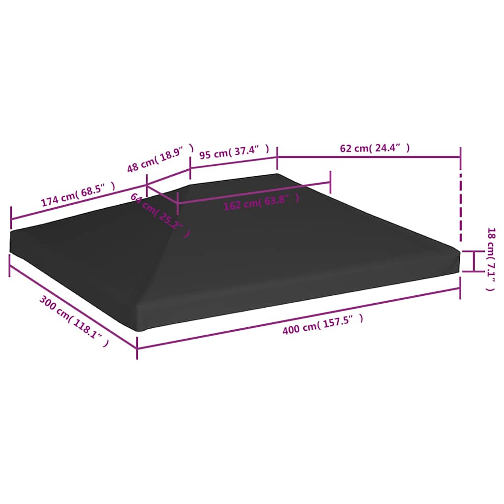 Viršutinis pavėsinės uždangalas, juodos spalvos, 4x3m, 270 g/m² Viršutinis pavėsinės uždangalas, juodos spalvos, 4x3m, 270 g/m²