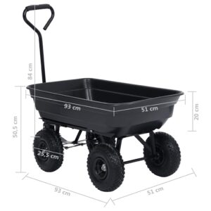 Paverčiamas rankinis sodo vežimėlis, juodos spalvos, 300kg, 75l