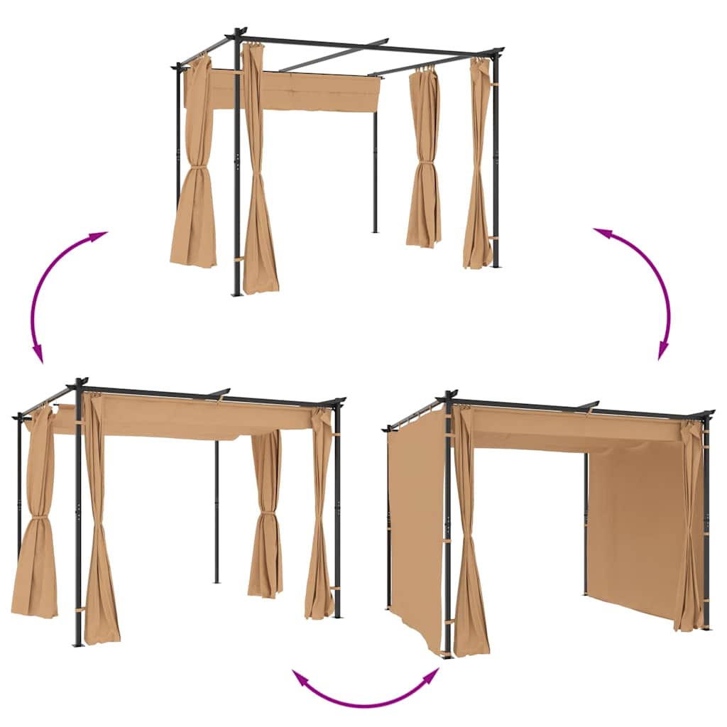 Pavėsinė su užuolaidomis, taupe spalvos, 3x3m, plienas Pavėsinė su užuolaidomis, taupe spalvos, 3x3m, plienas - Image 7