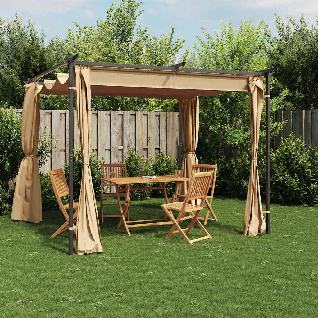 Pavėsinė su užuolaidomis, taupe spalvos, 3x3m, plienas Pavėsinė su užuolaidomis, taupe spalvos, 3x3m, plienas - Image 2