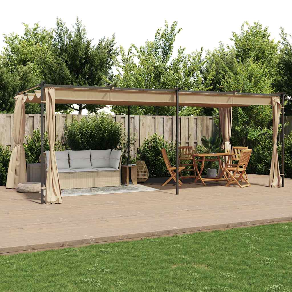 Pavėsinė su užuolaidomis, taupe spalvos, 6x3m, plienas Pavėsinė su užuolaidomis, taupe spalvos, 6x3m, plienas - Image 2