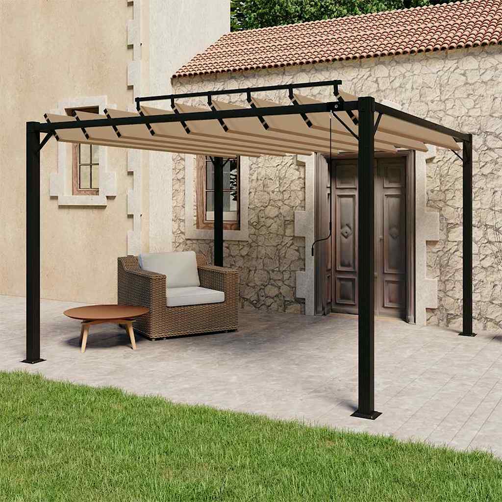Pavėsinė su žaliuzių stogu, taupe, 3x3m, audinys/aliuminis Pavėsinė su žaliuzių stogu, taupe, 3x3m, audinys/aliuminis - Image 2