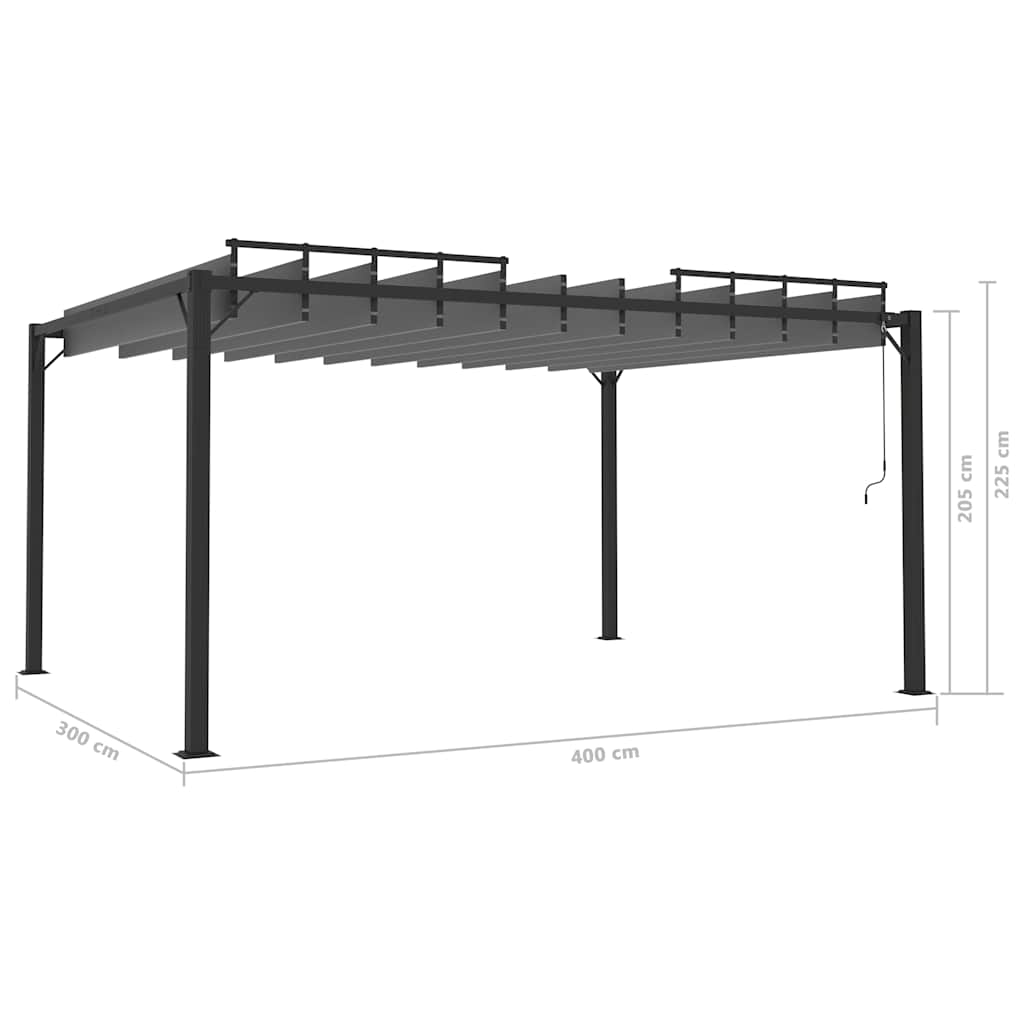 Pavėsinė su žaliuzių stogu, antracito, 3x4m, audinys/aliuminis Pavėsinė su žaliuzių stogu, antracito, 3x4m, audinys/aliuminis