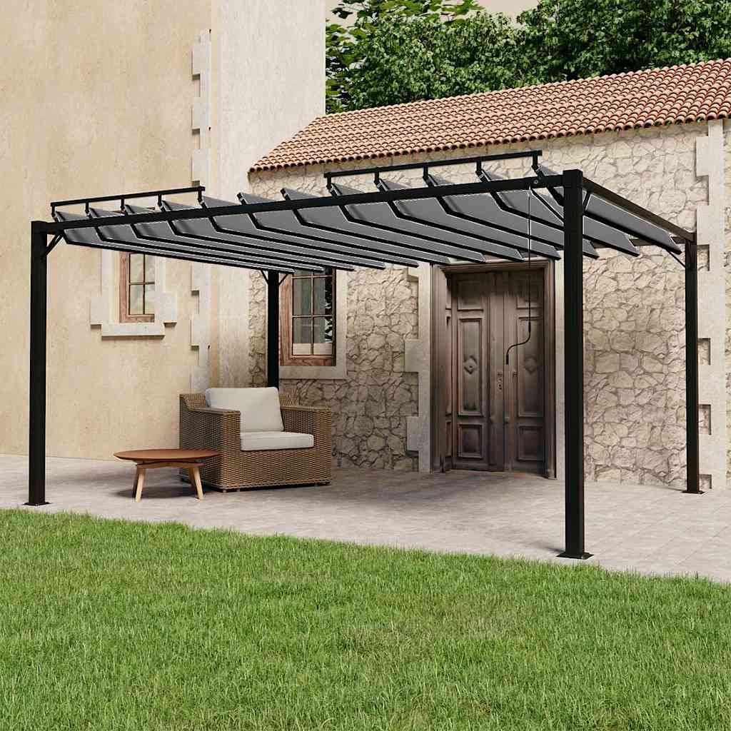 Pavėsinė su žaliuzių stogu, antracito, 3x4m, audinys/aliuminis Pavėsinė su žaliuzių stogu, antracito, 3x4m, audinys/aliuminis - Image 2
