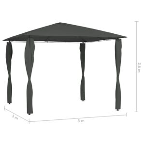 Pavėsinė su stulpų uždangalais, antracito, 3x3x2,6m, 160g/m²
