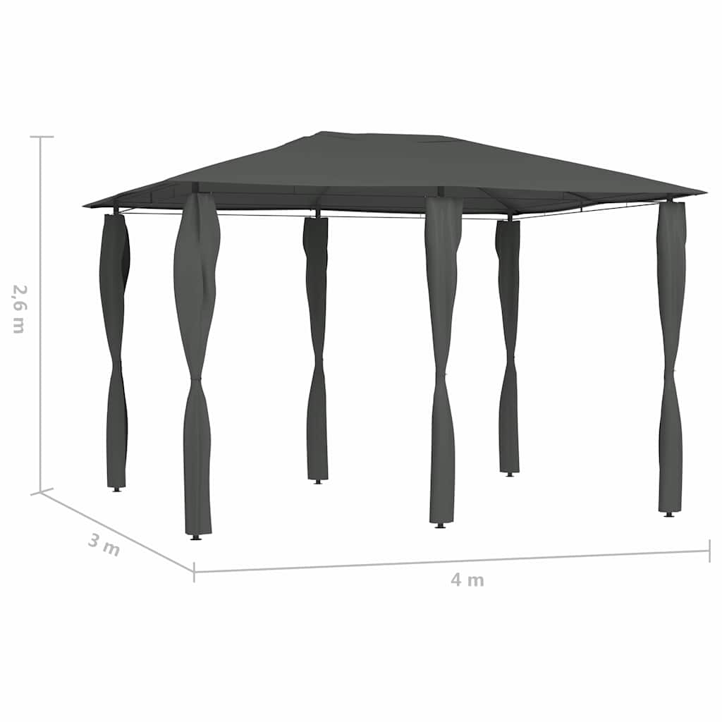 Pavėsinė su stulpų uždangalais, antracito, 3x4x2,6m, 160g/m² Pavėsinė su stulpų uždangalais, antracito, 3x4x2,6m, 160g/m²
