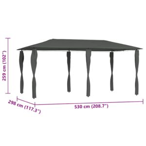 Pavėsinė su stulpų uždangalais antracito 2,98x5,3x2,59m 160g/m²