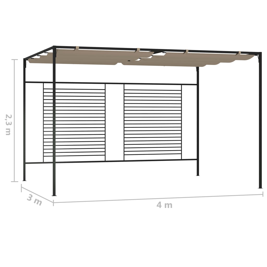 Pavėsinė su įtraukiamu stogu, taupe spalvos, 3x4x2,3m, 180g/m² Pavėsinė su įtraukiamu stogu, taupe spalvos, 3x4x2,3m, 180g/m²