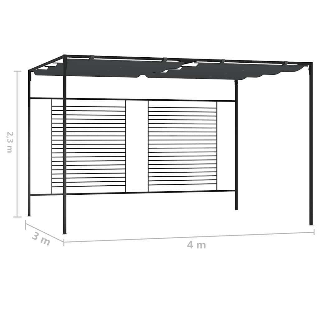 Pavėsinė su įtraukiamu stogu, antracito, 4x3x2,3m, 180g/m² Pavėsinė su įtraukiamu stogu, antracito, 4x3x2,3m, 180g/m²