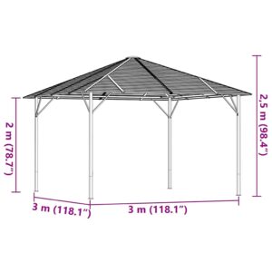Pavėsinė su stogu, antracito spalvos, 3x3m