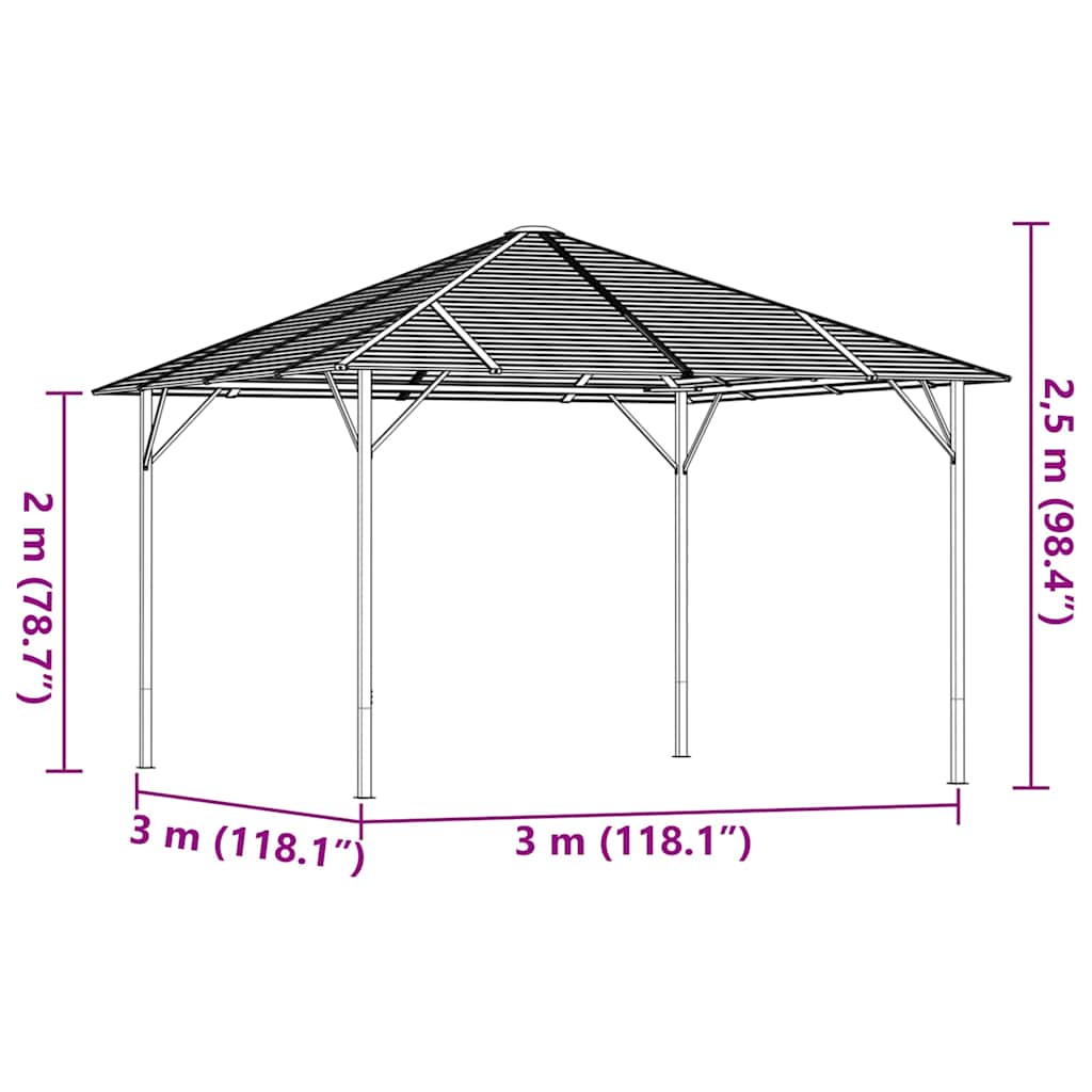 Pavėsinė su stogu, antracito spalvos, 3x3m Pavėsinė su stogu, antracito spalvos, 3x3m