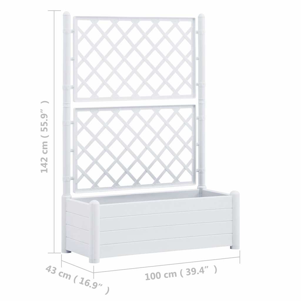 Sodo lovelis su treliažu, baltos spalvos, 100x43x142cm, PP Sodo lovelis su treliažu, baltos spalvos, 100x43x142cm, PP